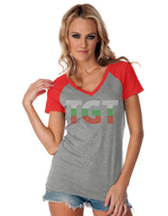 Womens Jersey Contrast V Neck Raglan Short Sleeve Tee-TGT