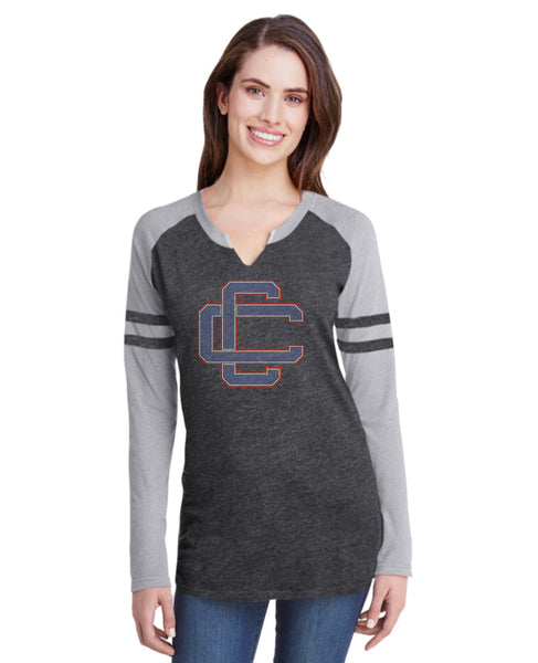 LAT Ladies' Gameday Mash-Up Long Sleeve Fine Jersey T-Shirt-cc