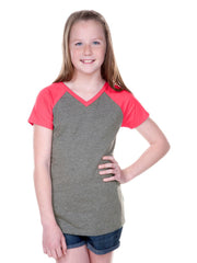 Youth/Jr/ Women's Jersey Contrast V Neck Raglan Short Sleeve-SET