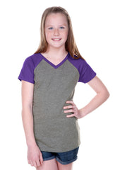 Girls 3-16 & Juniors Jersey Contrast V Neck Raglan Short Sleeve-ylga