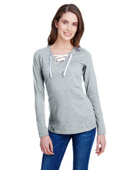 Ladies' Long-Sleeve Fine Jersey Lace-Up T-Shirt