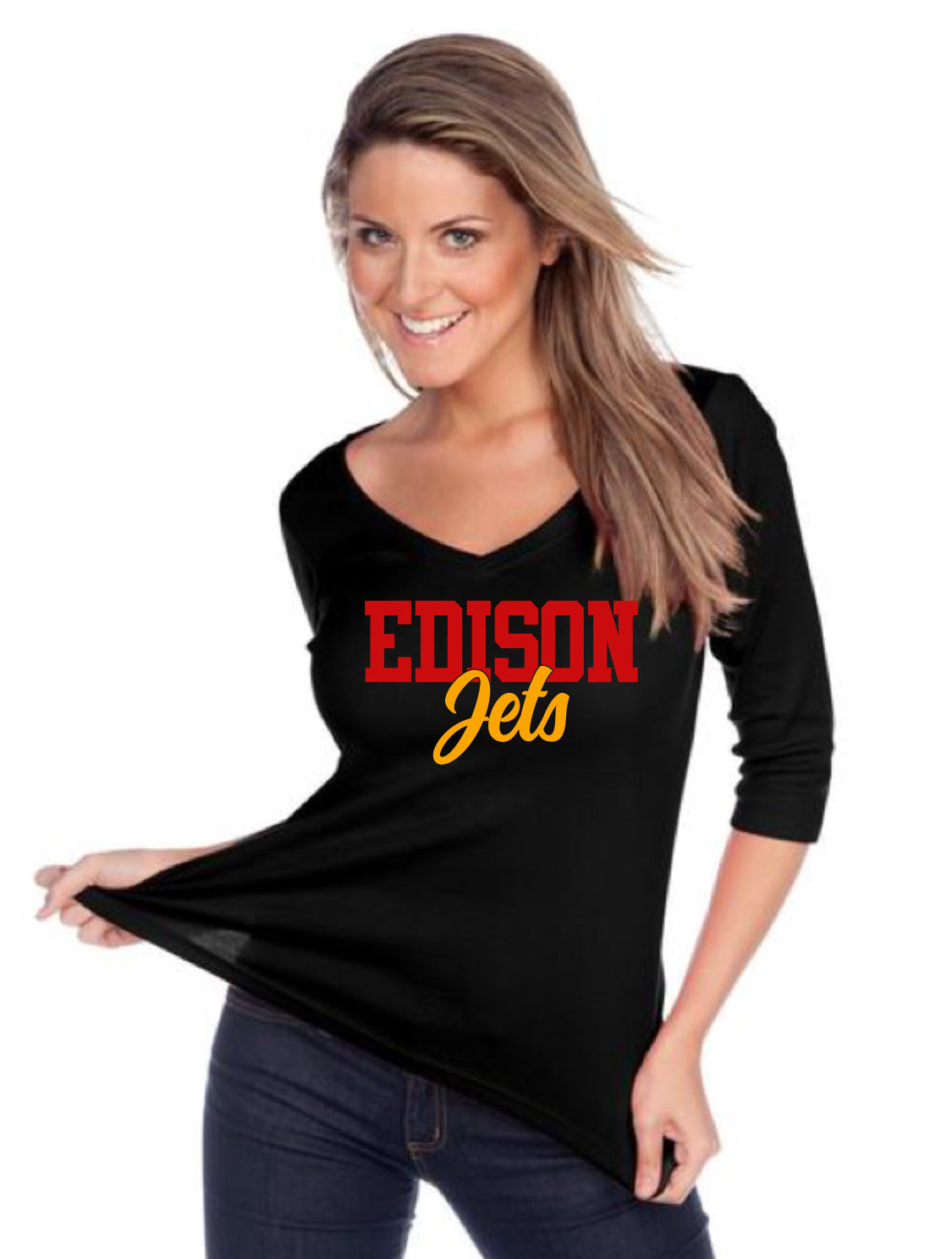 Women's V neck 3/4 sleeve top-EJ