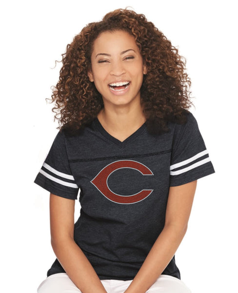 Women's Football V-Neck Fine Jersey Tee-V