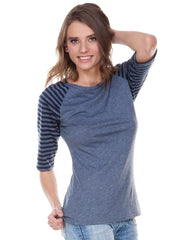 Juniors Striped Jersey Contrast Raglan 3/4 Sleeve-h