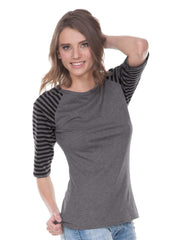 Juniors Striped Jersey Contrast Raglan 3/4 Sleeve-h