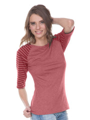 Juniors Striped Jersey Contrast Raglan 3/4 Sleeve-h