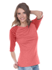 Juniors Striped Jersey Contrast Raglan 3/4 Sleeve-h