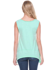 Women Sheer Jersey Scoop Neck Raw Edge Shark Bite Tank-sc