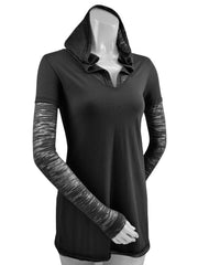 Women Sheer Jersey Two-Fer Contrast Burnout Long Sleeve Hoodie Slcn Wsh-water