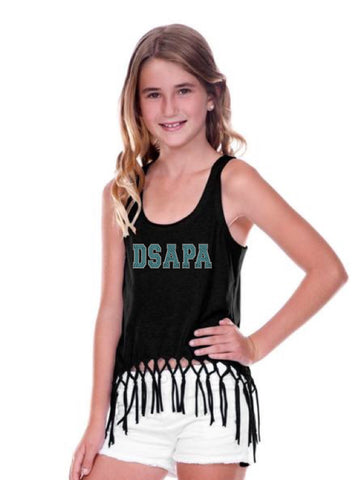 Big Girls Jersey Scoop Neck Macrame Fringe Asymmetrical Tank-sm