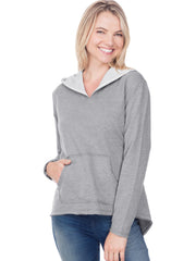 Women French Terry Raw Edge High-Low Long Sleeve Lined Hoodie-