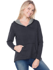 Women & Juniors French Terry Raw Edge High-Low Long Sleeve Lined Hoodie-ehs