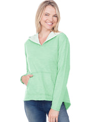 Women & Juniors French Terry Raw Edge High-Low Long Sleeve Lined Hoodie-ehs