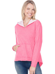 Women French Terry Raw Edge High-Low Long Sleeve Lined Hoodie-