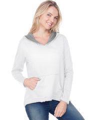 Women/Juniors French Terry Raw Edge High-Low Long Sleeve Lined Hoodie-EJ
