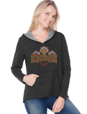 Women & Juniors French Terry Raw Edge High-Low Long Sleeve Lined Hoodie-ehs